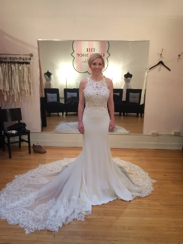 Act Fast Martina Liana 873 Illusion Racerback Wedding Dress with High Neck