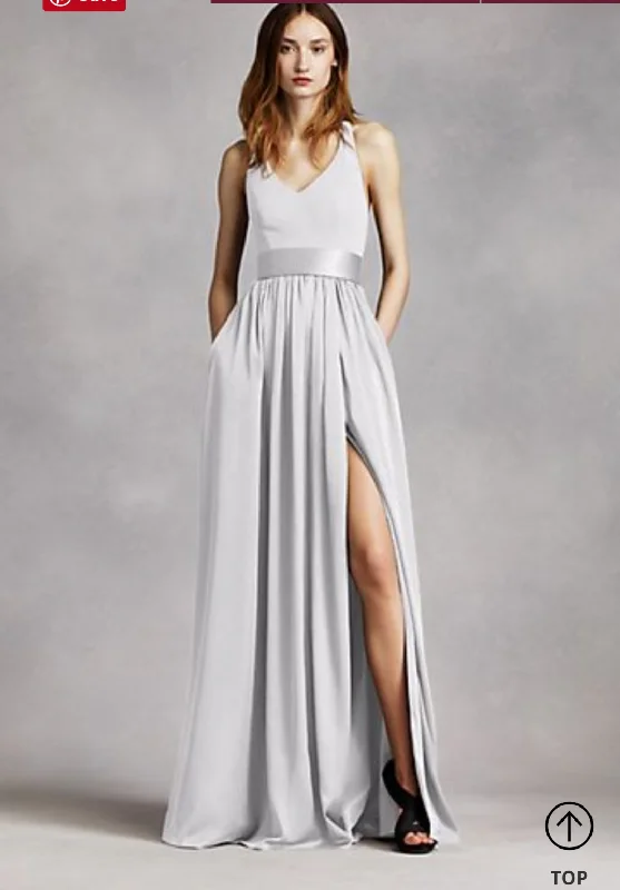 Markdown Madness Vera Wang V NECK HALTER GOWN WITH SASH VW360214  Long Sheath