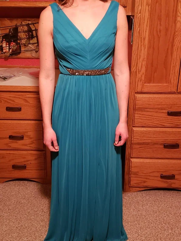 Special Offer David's Bridal Long Mesh Dress with V-Neck and Beaded WaistW11092