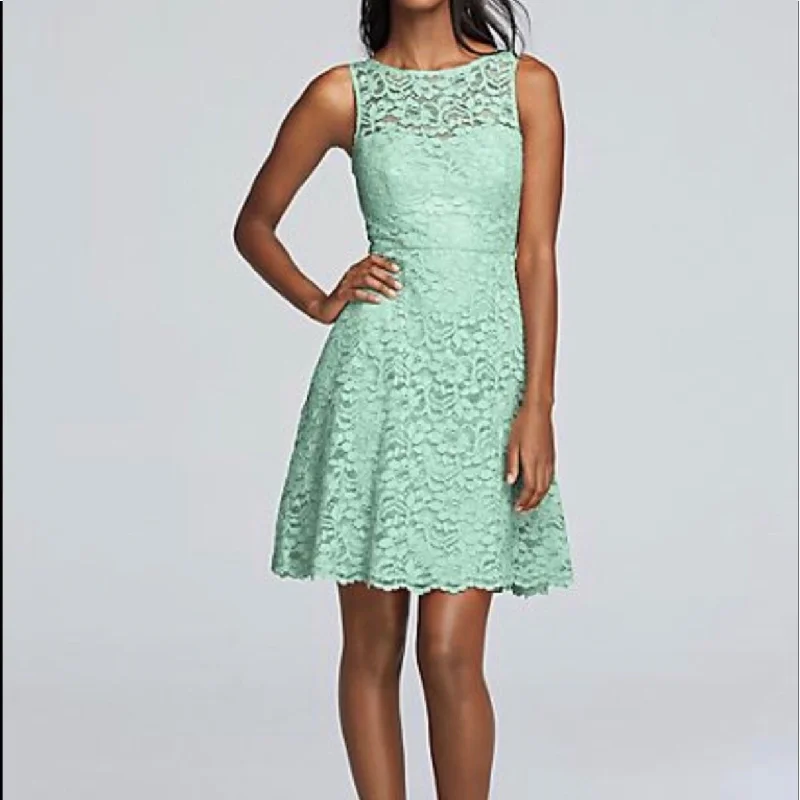 Value Deals David's Bridal Short Sleeveless All Over Lace Bridesmaids Dress