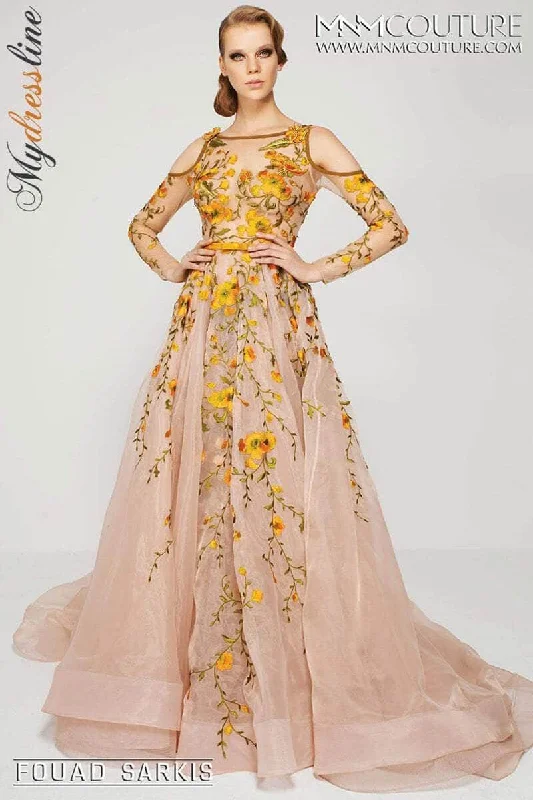 Extra Savings MNM Couture 2401 - Cold Shoulder Embroidered Gown