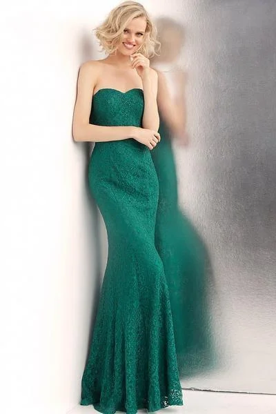 Great Deals JVN by Jovani - JVN62712 Strapless Allover Lace Sweetheart Long Trumpet Dress - 1 pc Emerald in Size 2 Available Great Deals JVN by Jovani - JVN62712 Strapless Allover Lace Sweetheart Long Trumpet Dress - 1 pc Emerald in Size 2 Available