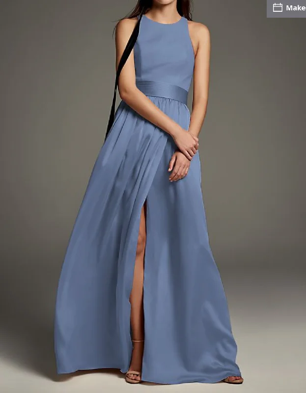 Limited Stock Vera Wang White High-Neck Crepe Halter Bridesmaid Gown with Sash