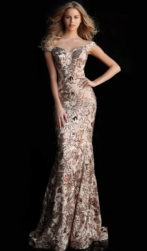 Special Promotion Jovani - Floral Sequined Off Shoulder Mermaid Evening Dress 63516 Special Promotion Jovani - Floral Sequined Off Shoulder Mermaid Evening Dress 63516