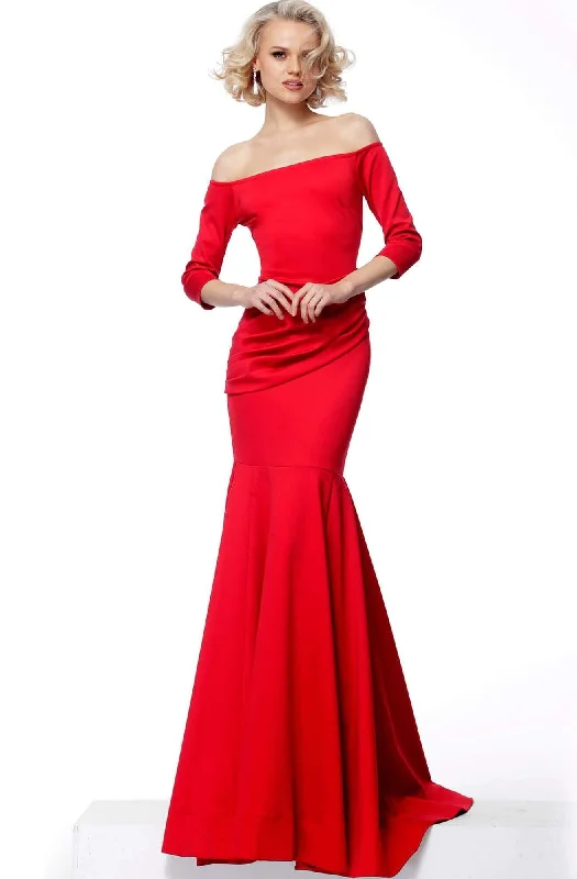 Amazing Deals Jovani - Off-Shoulder Draped Waist Mermaid Dress 68416 - 1 pc Red In Size 10 Available Amazing Deals Jovani - Off-Shoulder Draped Waist Mermaid Dress 68416 - 1 pc Red In Size 10 Available