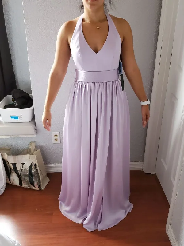 Warehouse Sale Vera Wang White V Neck Halter Gown with Sash VW360214
