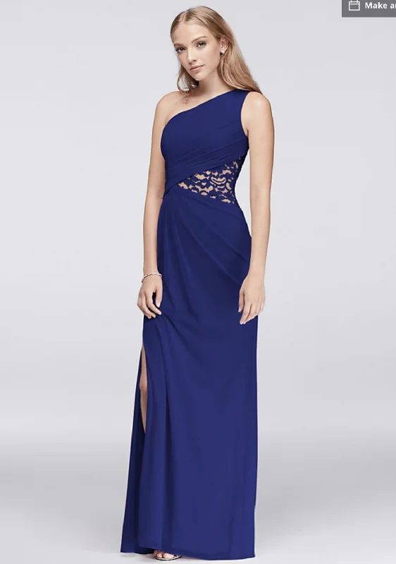 Today Only David's Bridal One-Shoulder Mesh Dress with Lace Inset
