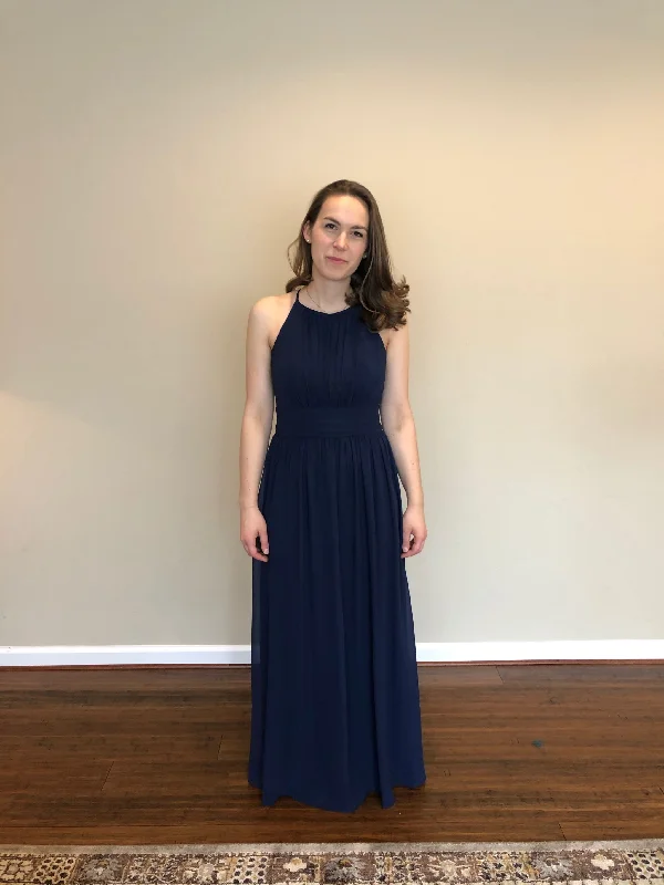 Super Deal David's Bridal High-Neck Chiffon Bridesmaid Dress with Keyhole