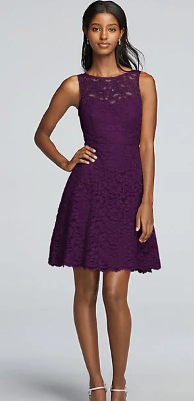 Quick Sale David's Bridal Short Sleeveless Lace Bridesmaid Dress / F18031