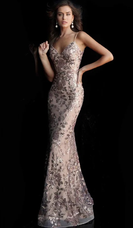 Super Sale Jovani - Sequined Floral V-Neck Evening Gown 63739 - 2 pcs Nude In Sizes 0 and 2 Available Super Sale Jovani - Sequined Floral V-Neck Evening Gown 63739 - 2 pcs Nude In Sizes 0 and 2 Available