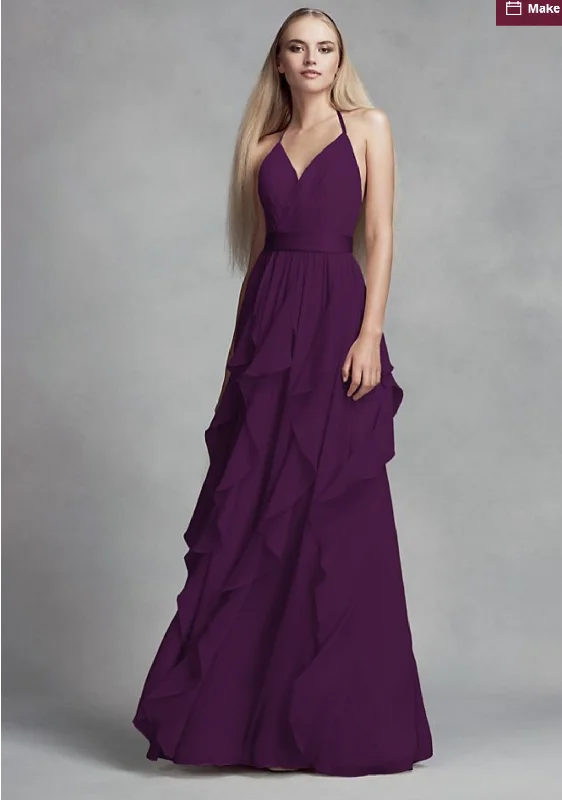 Exclusive Online Offer Vera Wang White Chiffon Dress w/Cascading Skirt- VW360326