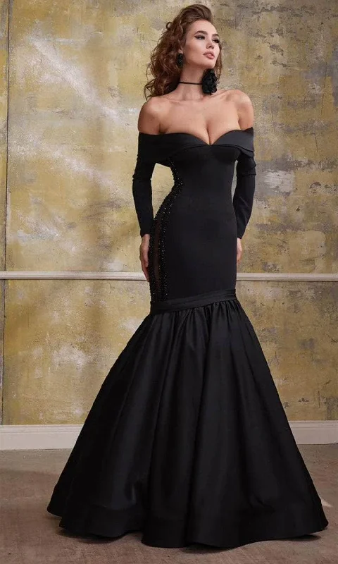 Grand Opening Sale MNM Couture N0563 - Off-Shoulder Long Sleeve Sweetheart Evening Gown