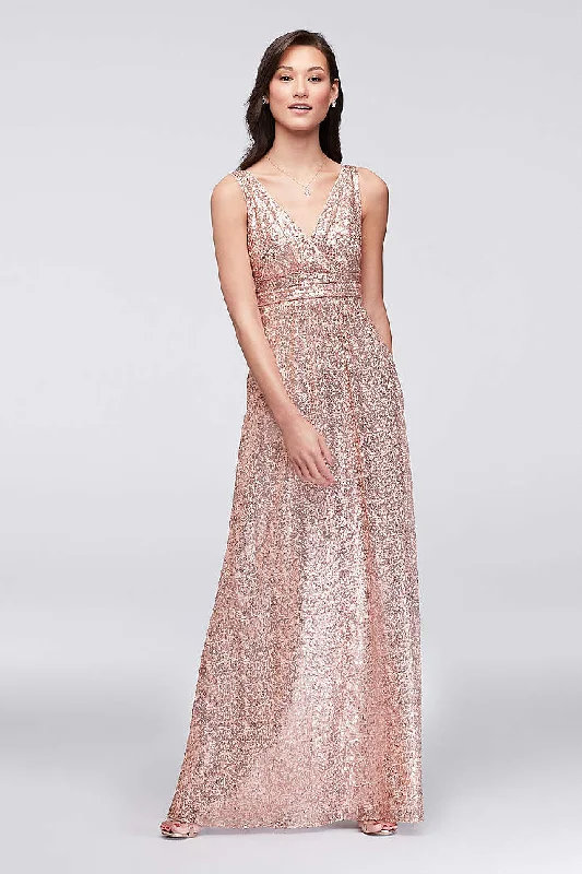 Exclusive Access David's Bridal Sequin V-Neck Dress with Satin Pipe / F19787