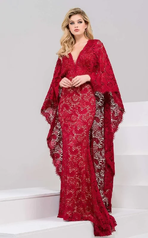 Mega Sale Jovani - Deep V-Neck Sheath Dress 47202 - 1 pc Cranberry In Size 12 Available