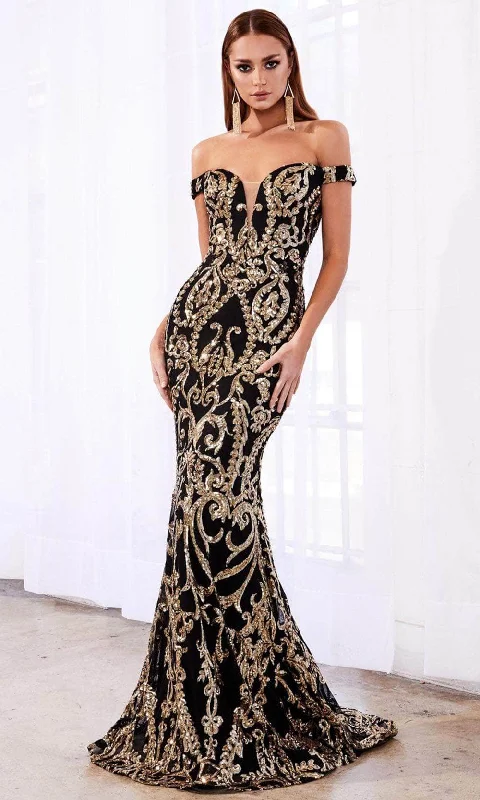 Extra Savings Ladivine 9234 - Off Shoulder Gold Sequin Prom Gown
