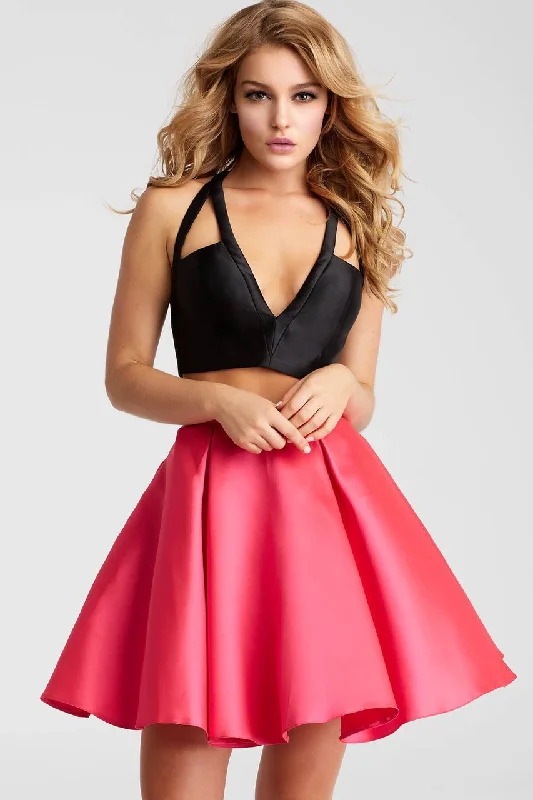 Shop and Save Jovani Plunging V-Neck Two-Piece Mikado Dress 1 pc Black/Fushia in size 4 Available
