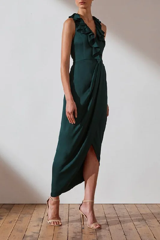 Holiday Sale Other LUXE PLUNGED FRILL DRESS - EMERALD