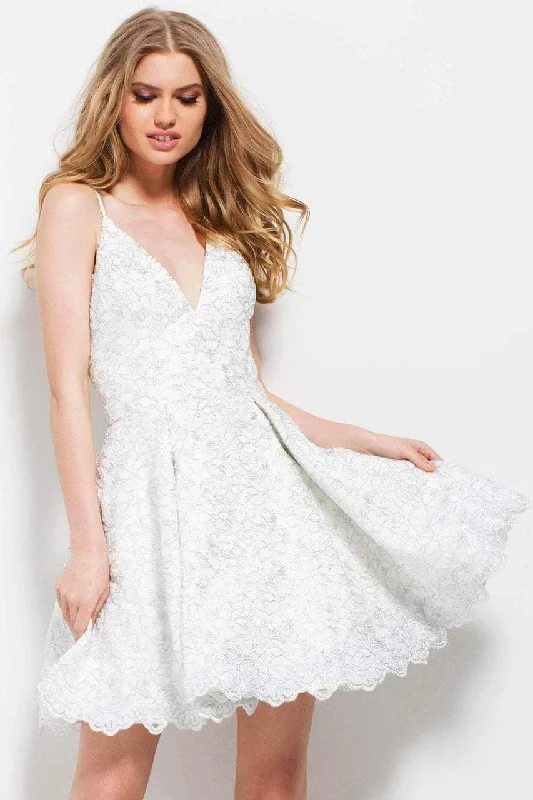Massive Deals Jovani - Sleeveless V-Neck A-Line Cocktail Dress 51788SC - 2 pcs Off White/Silver In Size 4 and 8 Available