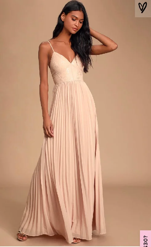 Friends and Family Sale Other Smitten With You Blush Pink Lace Pleated Maxi Dres
