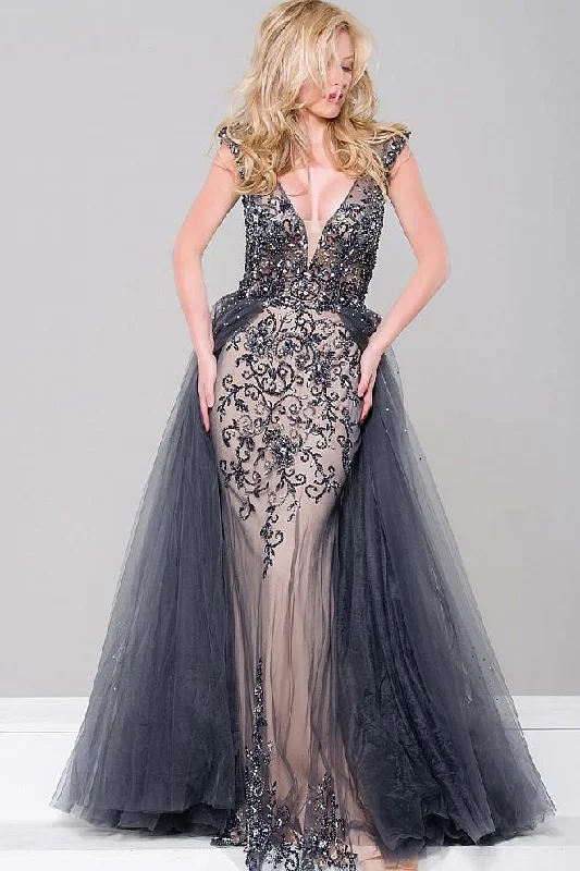 Clearance Items Jovani - Embellished Lace Gossamer Overskirt Long Gown
