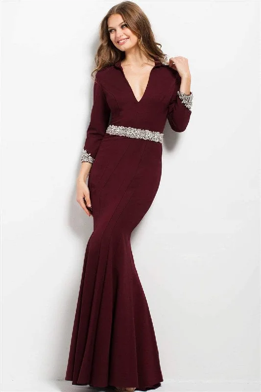 Final Markdown Jovani - Embellished Plunging V-neck Trumpet Dress 52091SC
