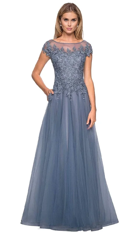 Lowest Price La Femme - Embroidered Lace Bateau A-line Dress 26893