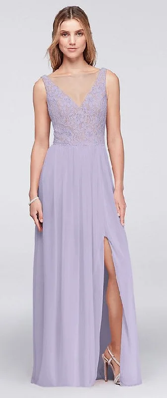 Steals and Deals David's Bridal Illusion V-Neck Lace and Mesh Dress