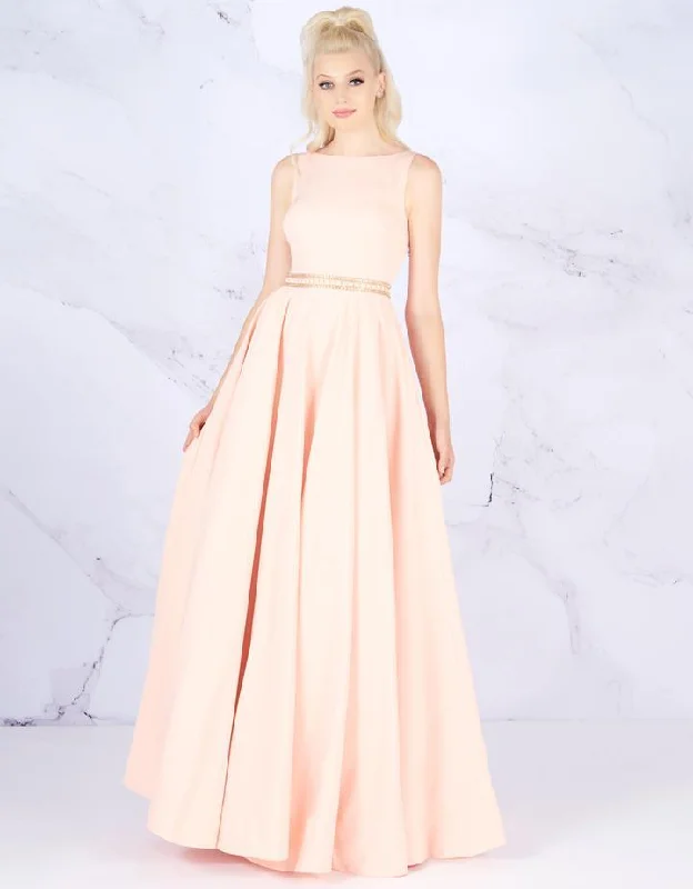 Stock Clearance Mac Duggal - Sleeveless Bateau Crepe A-Line Gown 25608L - 1 pc Blush/Gold In Size 20 Available Stock Clearance Mac Duggal - Sleeveless Bateau Crepe A-Line Gown 25608L - 1 pc Blush/Gold In Size 20 Available