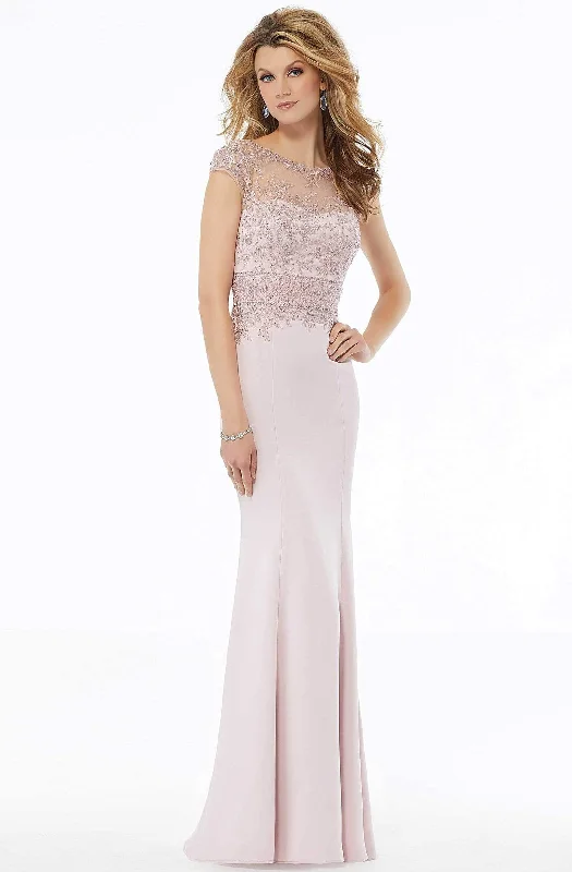 Crazy Savings MGNY By Mori Lee - Illusion Bateau Embroidered Stretch Crepe Dress 72127SC