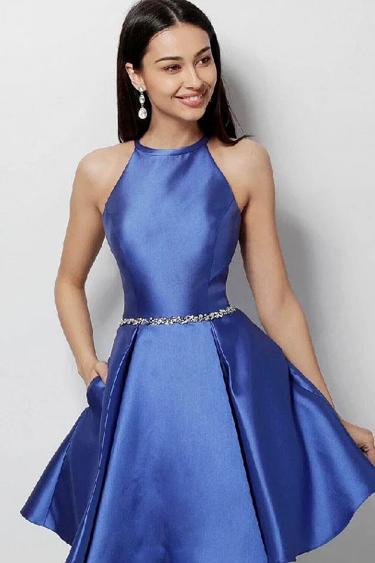 Today's Special Jovani Sleek Halter Pleated Cocktail Dress - 1 pc Royal In Size 4 Available Today's Special Jovani Sleek Halter Pleated Cocktail Dress - 1 pc Royal In Size 4 Available