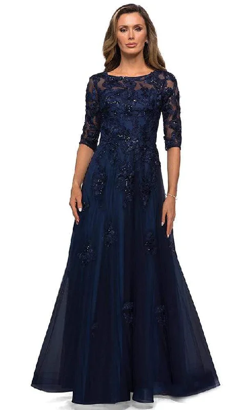 Lowest Price La Femme - Quarter Sleeve Beaded Lace A-line Gown 27922SC