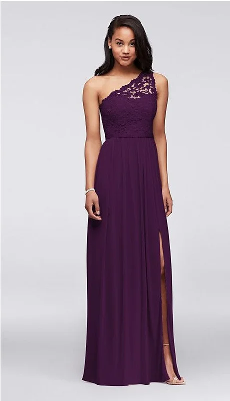 Act Now David's Bridal Long One Shoulder Lace Bridesmaid Dress