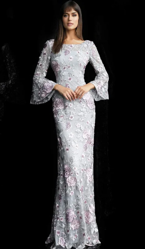 Super Deal Jovani - Floral Embroidered Bateau Sheath Evening Gown 62191SC - 1 Pc. Grey/Purple in size 6 Available Super Deal Jovani - Floral Embroidered Bateau Sheath Evening Gown 62191SC - 1 Pc. Grey/Purple in size 6 Available