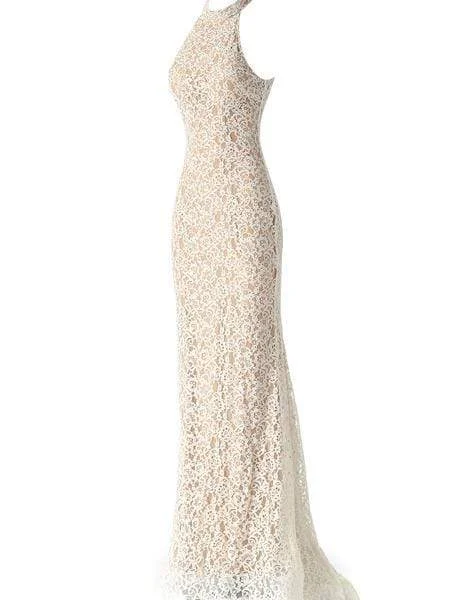 Weekend Special Jovani - High Halter Long Lace Trumpet Dress 63335SC
