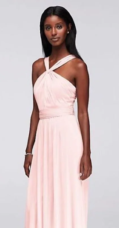 One-DAY Sale David's Bridal Y-Neck Long Mesh Dress Style W11173 - in Petal