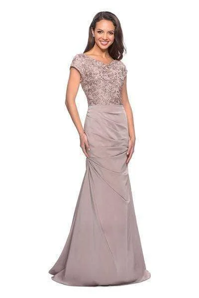 Customer Appreciation Sale La Femme - Embroidered V Neck Ruched Mermaid Dress 26806SC