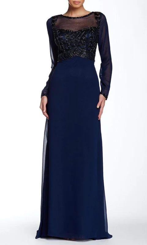 Loyalty Reward Sue Wong - Long Sleeve Sheer Beaded A-Line Dress N5310 - 1 pc Navy In Size 10 Available