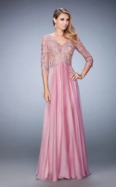 Best Seller La Femme - V Neck Quarter Length Sleeves A Line Long Gown 22031 - 1 pc Pink Mist In Size 8 Available Best Seller La Femme - V Neck Quarter Length Sleeves A Line Long Gown 22031 - 1 pc Pink Mist In Size 8 Available