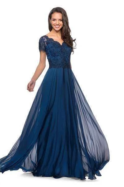 Deal Explosion La Femme - V neck Embroidered A- Line Evening Dress 27098SC