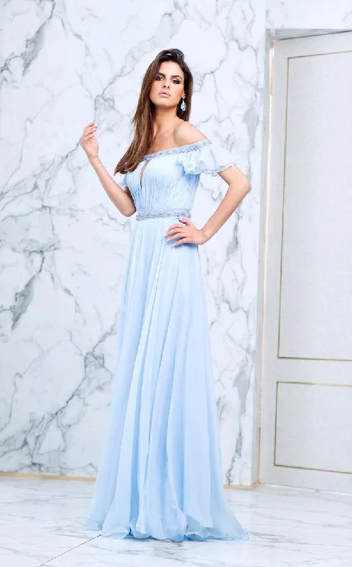 Clearance Items Tarik Ediz - Embellished Off-The-Shoulder Neck Dress 50099
