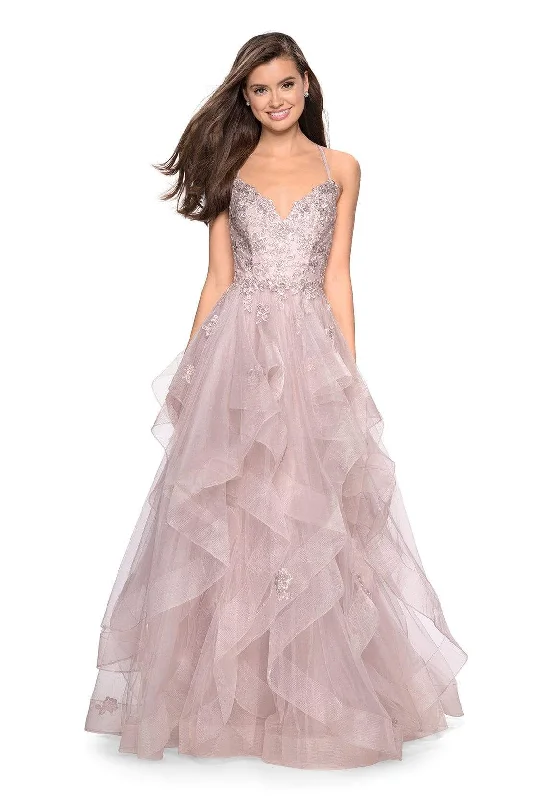 Limited Time Offer La Femme - Lace Embellished V-Neck Ruffled Dress 27579SC - 1 pc Dusty Mauve In Size 2 Available Limited Time Offer La Femme - Lace Embellished V-Neck Ruffled Dress 27579SC - 1 pc Dusty Mauve In Size 2 Available