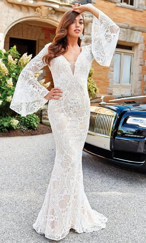While Supplies Last Clarisse  - 600101 Bell Sleeve Allover Lace Trumpet Gown