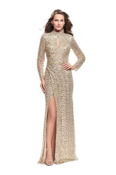 Today’s Special La Femme - Long Sleeve High Neck Sequined Evening Gown 26263 - 1 pc Gold In Size 4 Available Today’s Special La Femme - Long Sleeve High Neck Sequined Evening Gown 26263 - 1 pc Gold In Size 4 Available