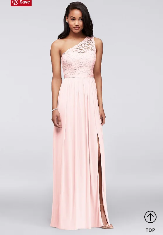 Discount Deals David's Bridal Long One Shoulder Lace Bridesmaid Dress, F17063