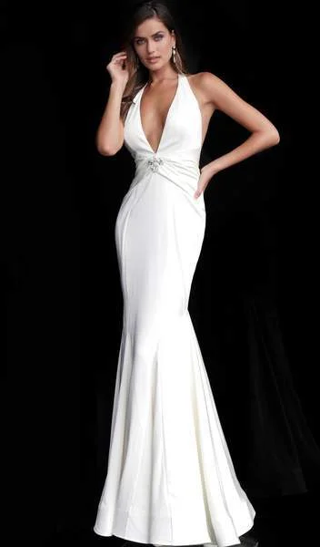 Limited Edition Jovani - Plunging Halter V-neck Mermaid Dress 66333 - 1 pc Ivory In Size 8 Available Limited Edition Jovani - Plunging Halter V-neck Mermaid Dress 66333 - 1 pc Ivory In Size 8 Available