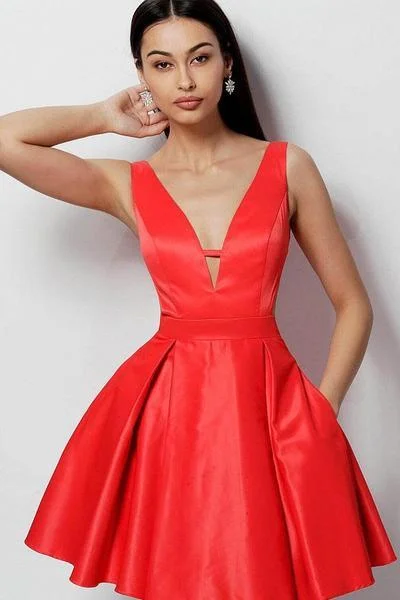 Reduced Prices JVN by Jovani - Deep V-neck A-line Homecoming Dress JVN65167