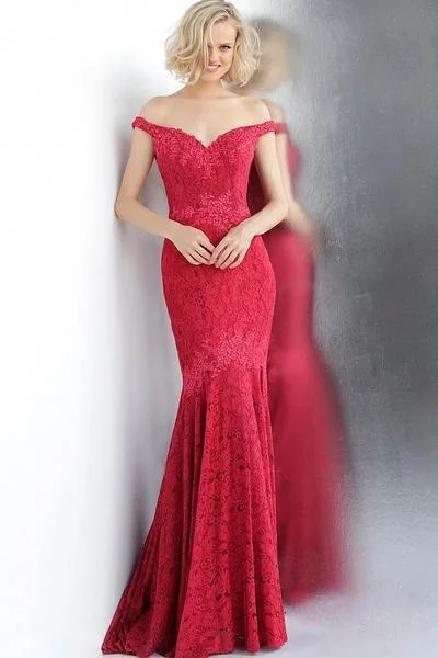 Markdowns JVN by Jovani - Lace Embellished Off-Shoulder Mermaid Gown JVN62564SC