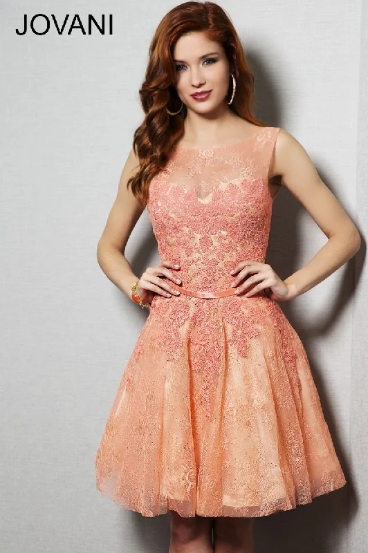 Price Cut Jovani Coral pink Jovani lace short dress