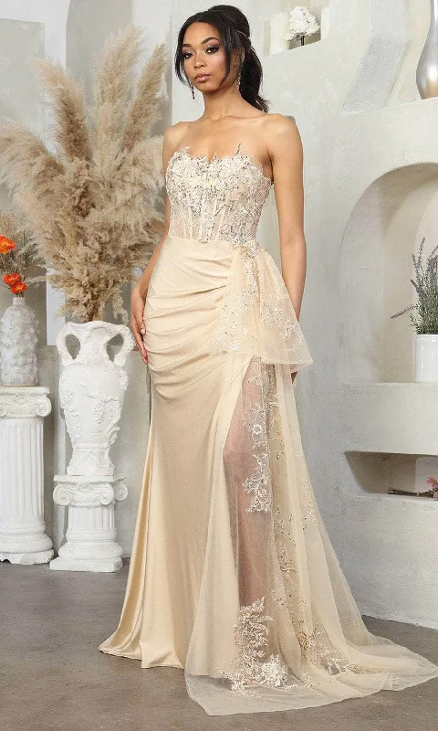 Last Chance May Queen MQ2072 - Strapless Beaded Applique Evening Gown