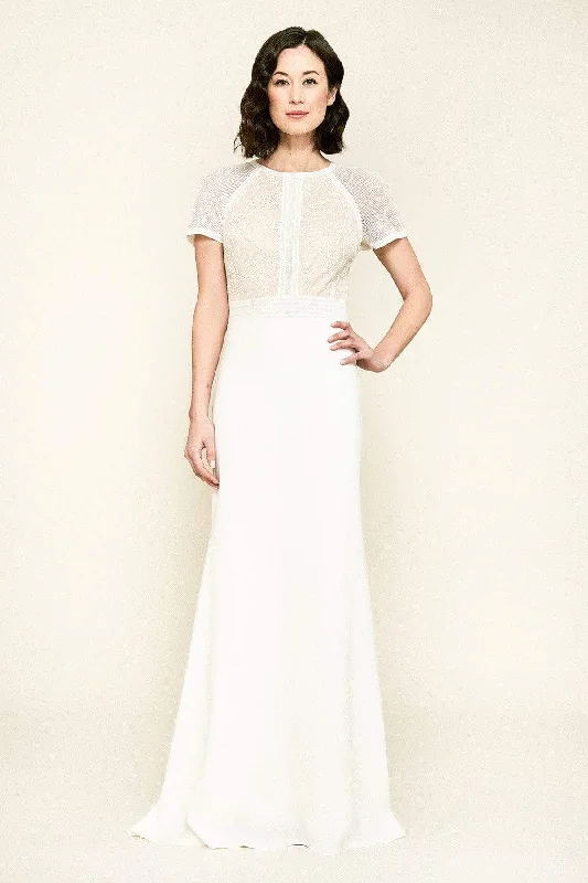 Online Specials Tadashi Shoji - Laced Jewel A-Line Evening Dress - 1 pc Blue Iris/Nude In Size 10 Available